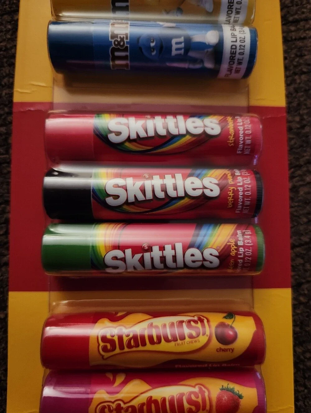 Candy Flavored Chapsticks Set Of 8 Lip Balms M&Ms Skittles Starburst